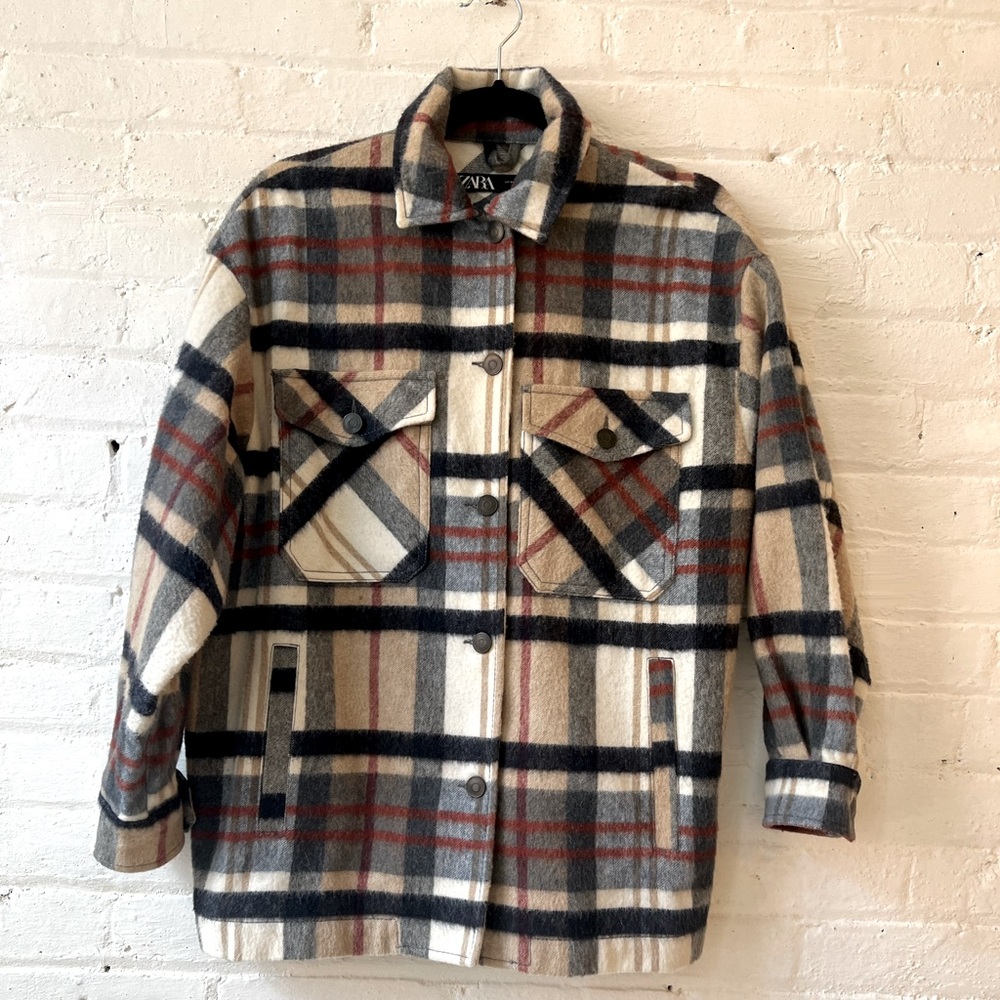 Zara XS wool blend plaid overshirt